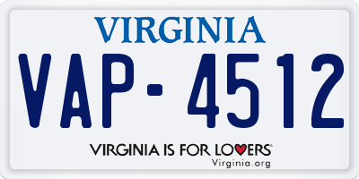 VA license plate VAP4512