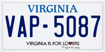VA license plate VAP5087