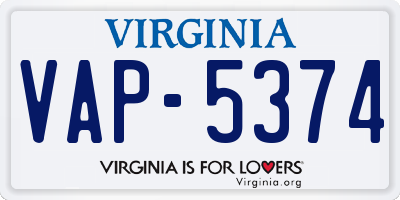 VA license plate VAP5374