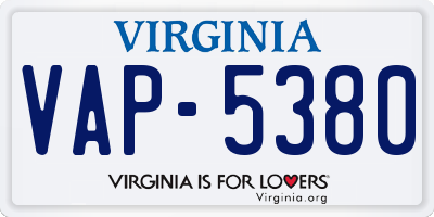 VA license plate VAP5380