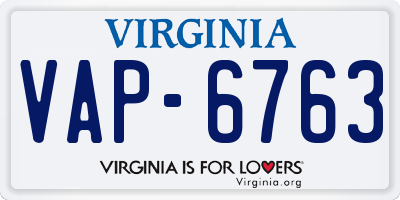 VA license plate VAP6763