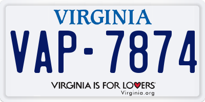 VA license plate VAP7874