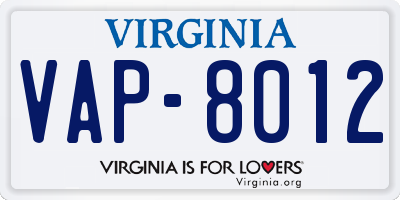 VA license plate VAP8012