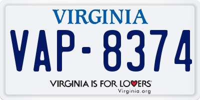 VA license plate VAP8374