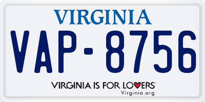 VA license plate VAP8756