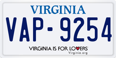 VA license plate VAP9254