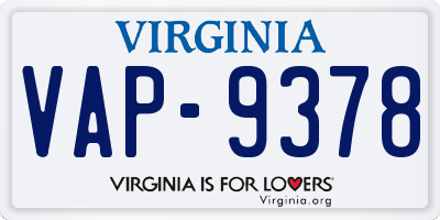 VA license plate VAP9378