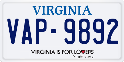 VA license plate VAP9892