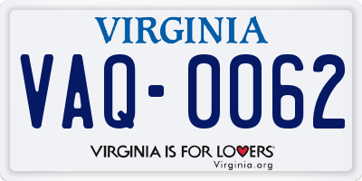 VA license plate VAQ0062
