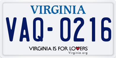 VA license plate VAQ0216