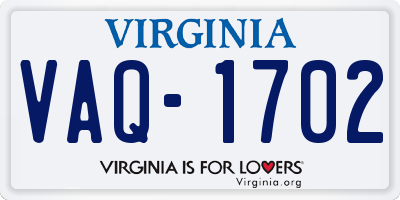 VA license plate VAQ1702