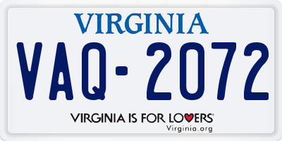 VA license plate VAQ2072