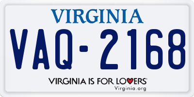 VA license plate VAQ2168