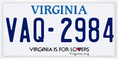 VA license plate VAQ2984