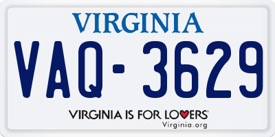 VA license plate VAQ3629