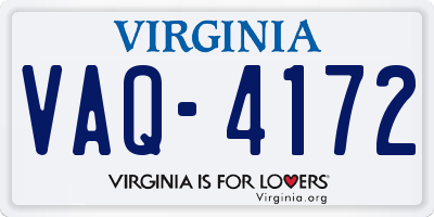 VA license plate VAQ4172