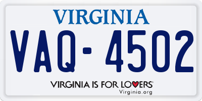 VA license plate VAQ4502