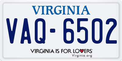 VA license plate VAQ6502