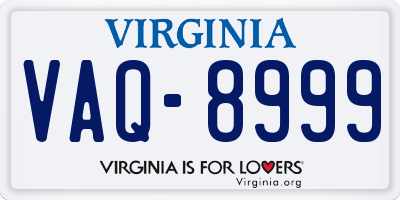 VA license plate VAQ8999