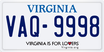 VA license plate VAQ9998
