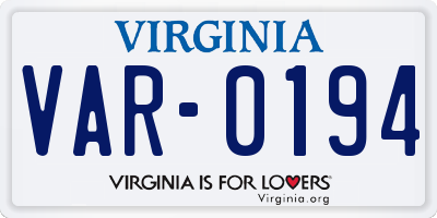 VA license plate VAR0194