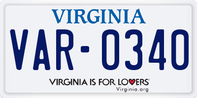 VA license plate VAR0340