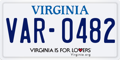 VA license plate VAR0482