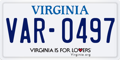 VA license plate VAR0497
