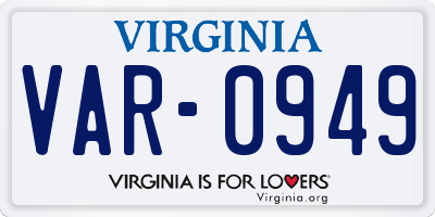VA license plate VAR0949