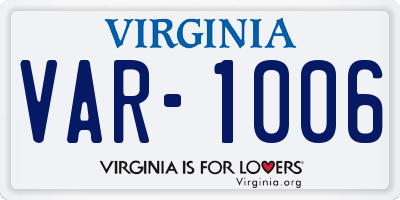 VA license plate VAR1006