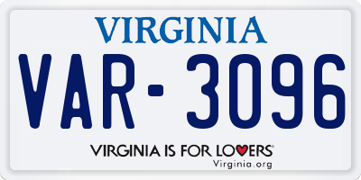 VA license plate VAR3096