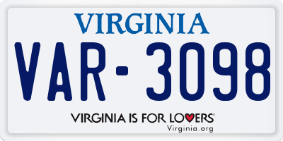 VA license plate VAR3098