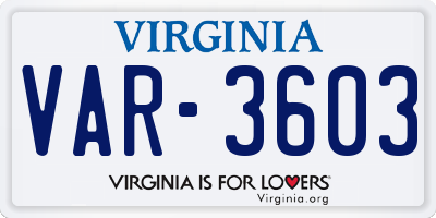 VA license plate VAR3603