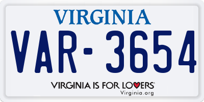 VA license plate VAR3654