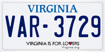 VA license plate VAR3729