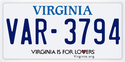 VA license plate VAR3794