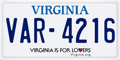VA license plate VAR4216