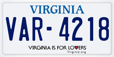VA license plate VAR4218