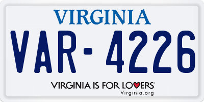 VA license plate VAR4226