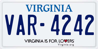 VA license plate VAR4242
