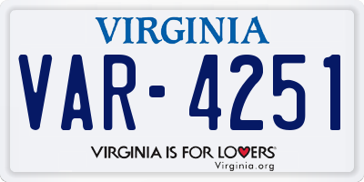 VA license plate VAR4251