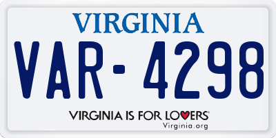 VA license plate VAR4298