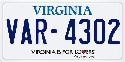 VA license plate VAR4302