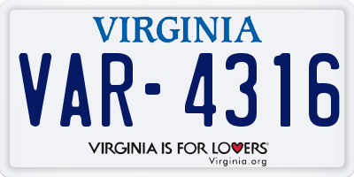 VA license plate VAR4316