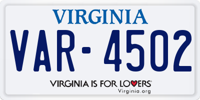 VA license plate VAR4502