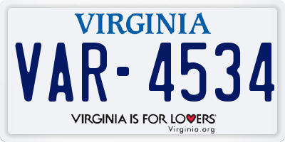 VA license plate VAR4534