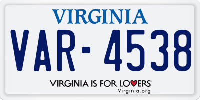 VA license plate VAR4538