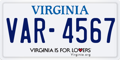 VA license plate VAR4567