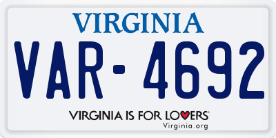 VA license plate VAR4692