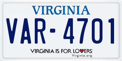 VA license plate VAR4701